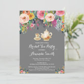 Vrijgezellenfeest Tea Party Invitation Floral Kaart (Staand voorkant)