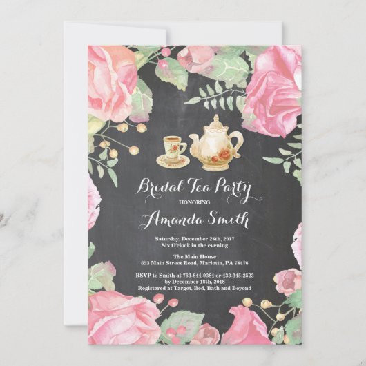 Vrijgezellenfeest Tea Party Invitation Floral Kaart (Voorkant)