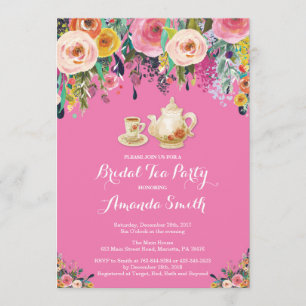 vrijgezellenfeest Tea Party Invitation Floral Pink Kaart