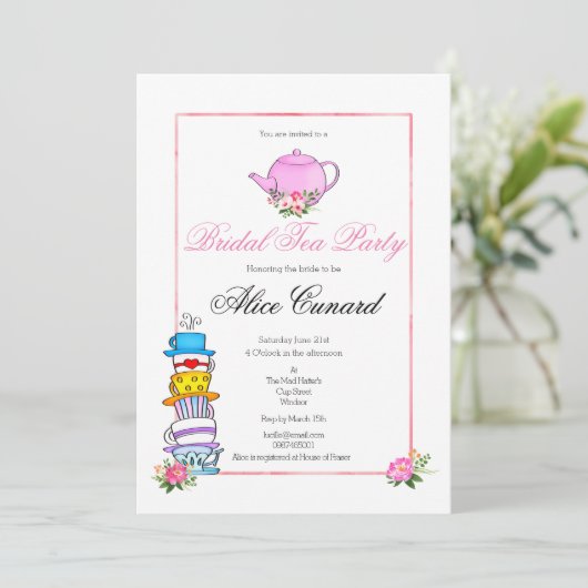 Vrijgezellenfeest Tea Party Invitation Kaart (Staand voorkant)