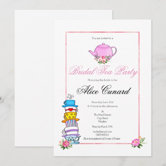 Vrijgezellenfeest Tea Party Invitation Kaart (Voorkant / Achterkant)