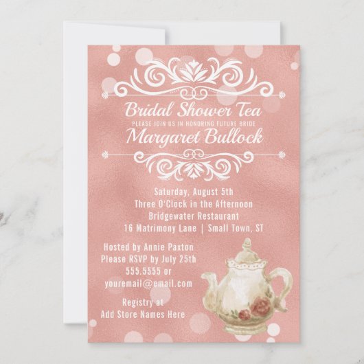 vrijgezellenfeest Tea Party Invitation Roos Gold Kaart (Voorkant)