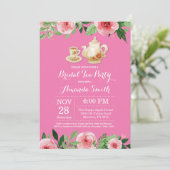 vrijgezellenfeest Tea Party Invitation roze Kaart (Staand voorkant)