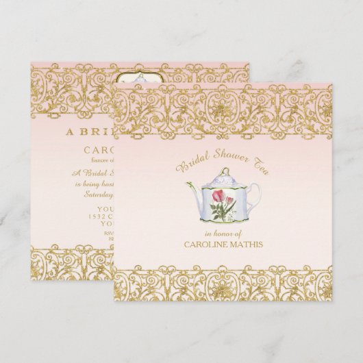 Vrijgezellenfeest Tea Party Luncheon Roze Gouden G Kaart (Voorkant / Achterkant)