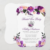 Vrijgezellenfeest Tea Party Paars Violet Invite B Kaart (Voorkant / Achterkant)