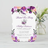 Vrijgezellenfeest Tea Party Paars Violet Invite B Kaart (Staand voorkant)