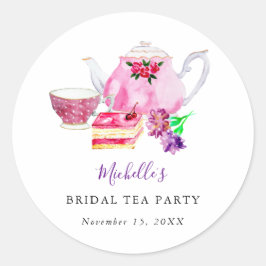 Vrijgezellenfeest Tea Party Paarse Teapot Waterver Ronde Sticker