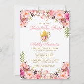Vrijgezellenfeest Tea Party Pink Floral Gold Kaart (Voorkant)