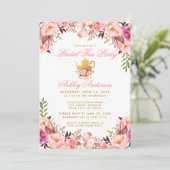 Vrijgezellenfeest Tea Party Pink Floral Gold Kaart (Staand voorkant)