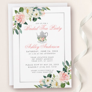 Vrijgezellenfeest Tea Party Pink Floral Invite P Kaart