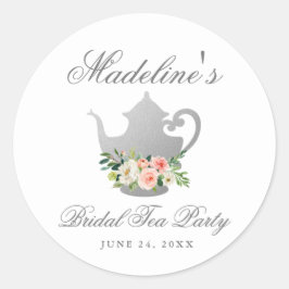Vrijgezellenfeest Tea Party Roze Bloemen Zilver Kl Ronde Sticker