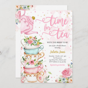 Vrijgezellenfeest Tea Party roze en Gold Floral Kaart
