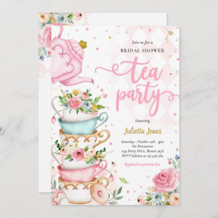 Vrijgezellenfeest Tea Party roze en Gold Floral Kaart