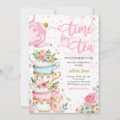 Vrijgezellenfeest Tea Party Roze en Gouden Bloemen Kaart (Voorkant)