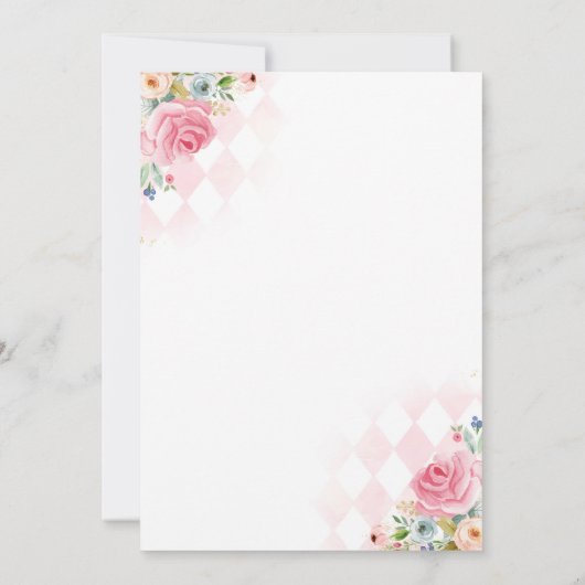 Vrijgezellenfeest Tea Party Roze en Gouden Bloemen Kaart (Achterkant)