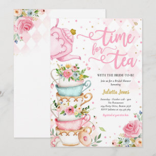Vrijgezellenfeest Tea Party Roze en Gouden Bloemen Kaart
