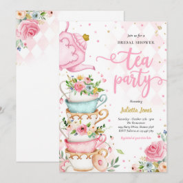 Vrijgezellenfeest Tea Party Roze en Gouden Bloemen Kaart