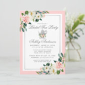 Vrijgezellenfeest Tea Party roze Floral Silver Inv Kaart (Staand voorkant)