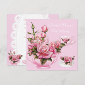 Vrijgezellenfeest Tea Party roze Rose Teapot 4 Kaart (Voorkant / Achterkant)