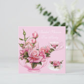 Vrijgezellenfeest Tea Party roze Rose Teapot 4 Kaart (Staand voorkant)