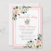Vrijgezellenfeest Tea Party roze Silver Floral Inv Kaart (Voorkant)