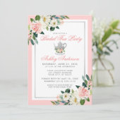 Vrijgezellenfeest Tea Party roze Silver Floral Inv Kaart (Staand voorkant)