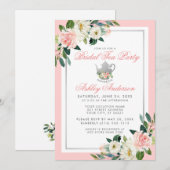 Vrijgezellenfeest Tea Party roze Silver Floral Inv Kaart (Voorkant / Achterkant)