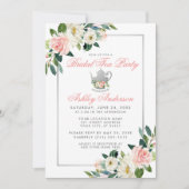 Vrijgezellenfeest Tea Party Silver Floral Pink Inv Kaart (Voorkant)