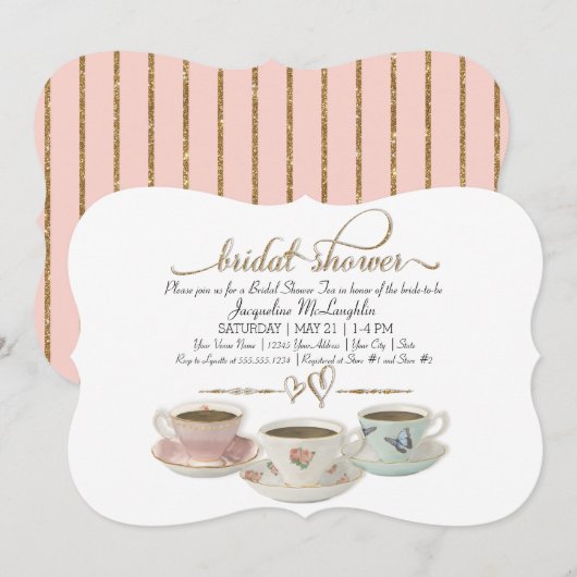 Vrijgezellenfeest Tea Party Teacup Gold Glitter Mo Kaart (Voorkant / Achterkant)