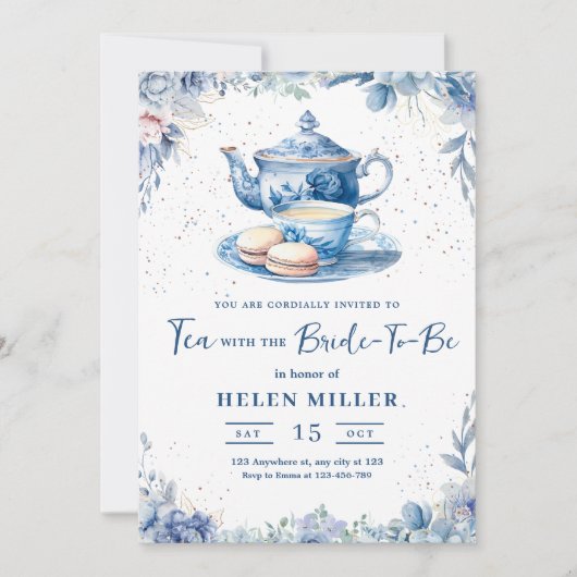 Vrijgezellenfeest Tea Party Uitnodigen, Thee met d Kaart (Voorkant)