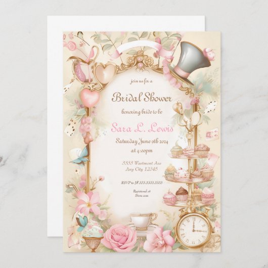 Vrijgezellenfeest Tea party uitnodiging High Tea u (Voorkant / Achterkant)