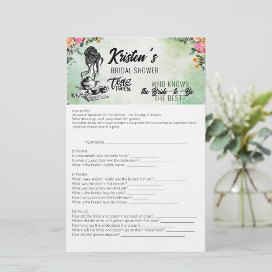 Vrijgezellenfeest Tea Party Wie Weet Beste Game Ka Briefpapier (Staand voorkant)