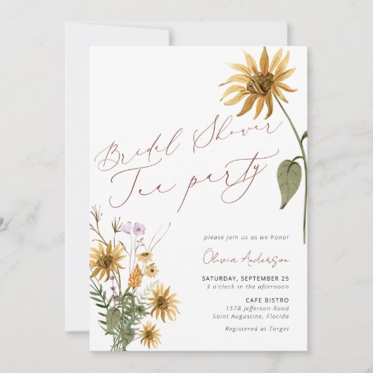 Vrijgezellenfeest Tea Party Zonnebloem Bloemen Kaart (Voorkant)