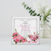 Vrijgezellenfeest Tea Wedding  Roze Rose Boeket Kaart (Staand voorkant)