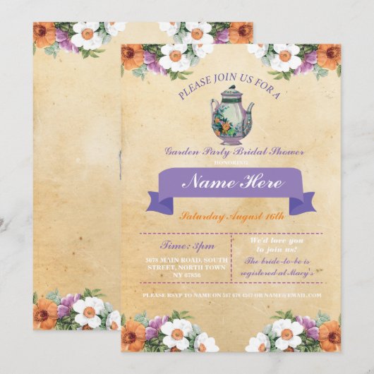 vrijgezellenfeest Teapot Alice in Wonderland nodig Kaart (Voorkant / Achterkant)