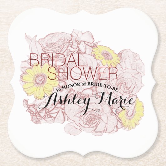 Vrijgezellenfeest Terra Cotta Outline Bouquet Cust Kartonnen Onderzetters (Voorkant)