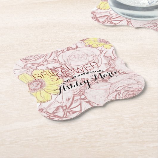 Vrijgezellenfeest Terra Cotta Outline Bouquet Sjab Kartonnen Onderzetters (Gekanteld)