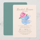 VRIJGEZELLENFEEST THEE PARTY BLOEM ROZE BLAUW KAART (Voorkant / Achterkant)