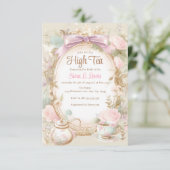 Vrijgezellenfeest thee party uitnodiging High Tea  (Staand voorkant)