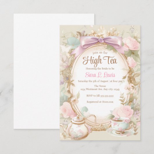 Vrijgezellenfeest thee party uitnodiging High Tea  (Voorkant / Achterkant)