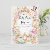 Vrijgezellenfeest thee uitnodiging, Alice theefees Kaart (Staand voorkant)