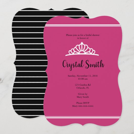 Vrijgezellenfeest Tiara Pink Stripe Kaart (Voorkant / Achterkant)