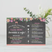 vrijgezellenfeest Toast Floral Pink Chalk Invite Kaart (Staand voorkant)