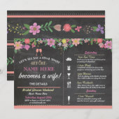 vrijgezellenfeest Toast Floral Pink Chalk Invite Kaart (Voorkant / Achterkant)
