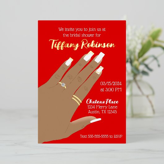 Vrijgezellenfeest toont ring Afro-Amerikaans Real Folie Uitnodiging (Staand Voorkant)