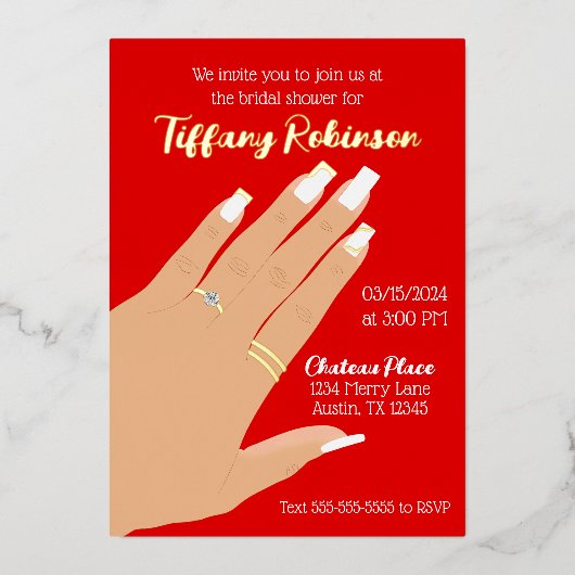 Vrijgezellenfeest toont ring echt folie uitnodiging (Voorkant)