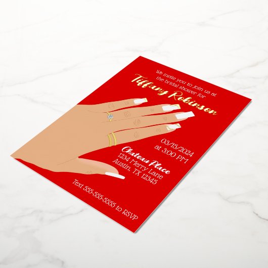 Vrijgezellenfeest toont ring echt folie uitnodiging (Gedraaid)