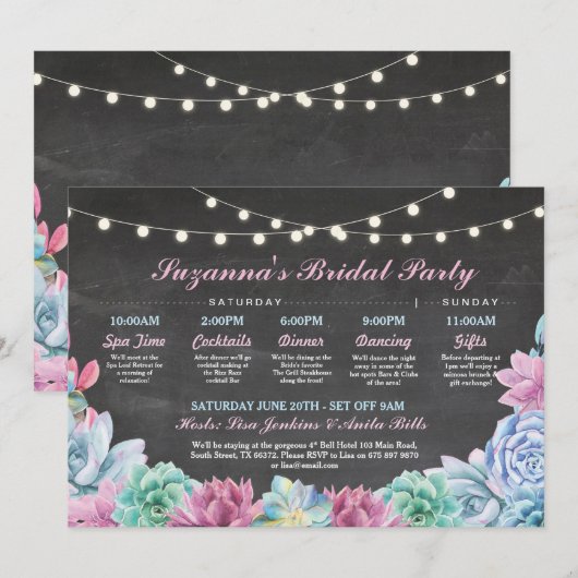 vrijgezellenfeest Traject Succulent Blue Pink Flor Kaart (Voorkant / Achterkant)