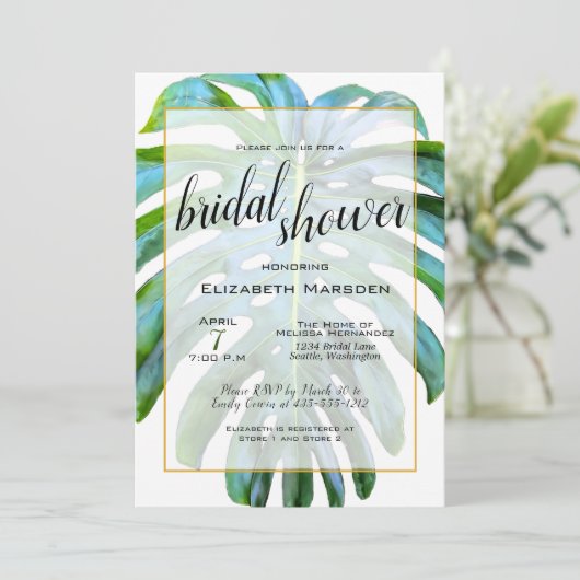 Vrijgezellenfeest Tropisch leder elegant script Kaart (Staand voorkant)