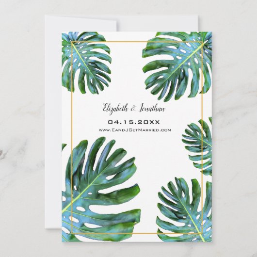 Vrijgezellenfeest Tropisch leder elegant script Kaart (Achterkant)